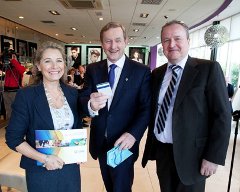 Taoiseach Enda Kenny (centre) launching the Co. Kildare Strategic Plan 2012-2015 accompanied by Eilis Quinlan, President of North Kildare Chamber (left) and David O’Reilly, President of Newbridge Chamber (right)