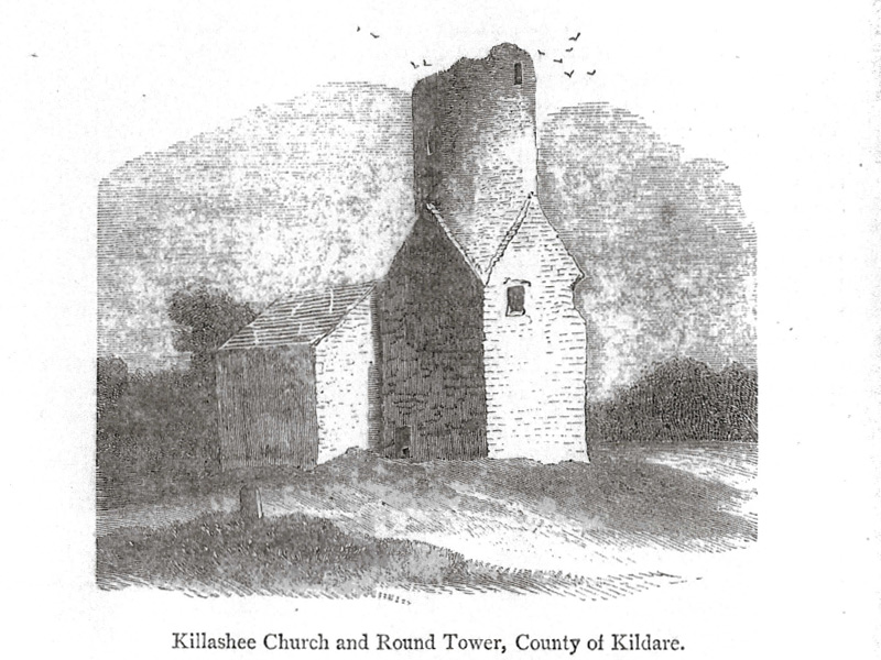 Illustraton of Kilashee Church and Round Tower from The  Lives of the Irish Saints
