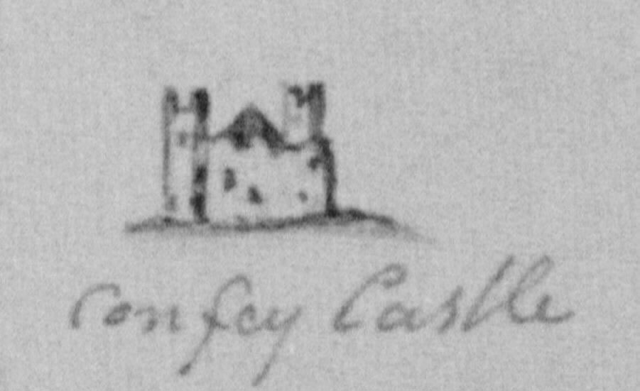 Thumb-nail sketch of Confey Castle ruin ~1800  